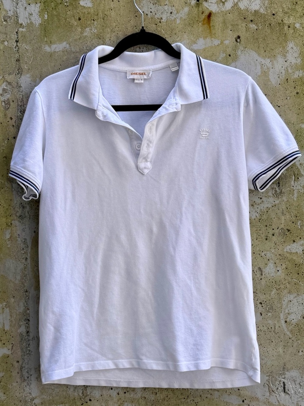 Vintage Diesel White Polo with Navy Contrast Trim, Slim Fit Small / Medium